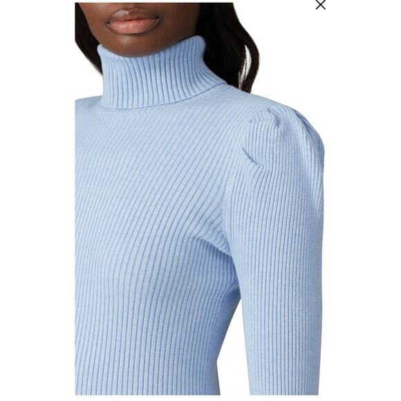 525 America womens blue ribbed puff shoulder long sleeved turtleneck sweater Med - Picture 7 of 11